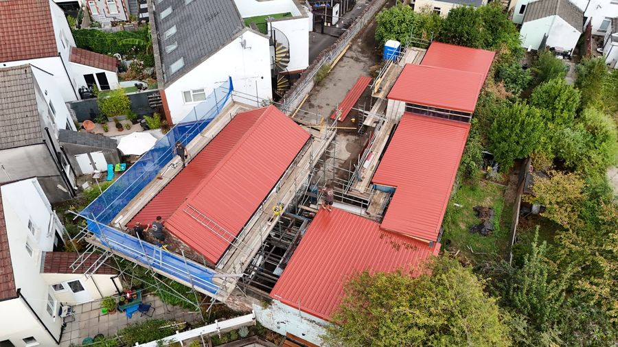 Aerial view of Severn Yard Studios with brand-new roofing on every unit